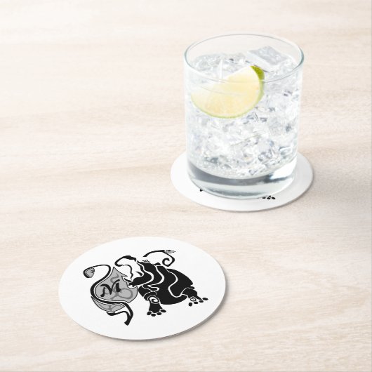 Angry Hippo Monogram Runder Pappuntersetzer (Vor Ort)