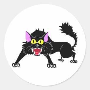Angry Hissing Black Cat Cartoon Runder Aufkleber