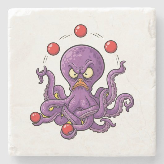 Angry Juggling Octopus Steinuntersetzer (Vorderseite)
