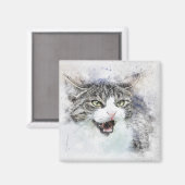 Angry Kitty | ABSTRAKT | Wasserfarbe Magnet (Vorderseite/Rückseite)