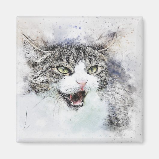 Angry Kitty | ABSTRAKT | Wasserfarbe Magnet (Vorne)