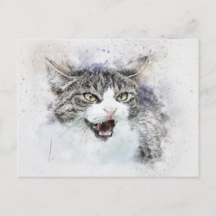 Angry Kitty   ABSTRAKT   Wasserfarbe Postkarte