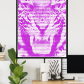 Angry Lila Tiger Horizontal Lines Poster (Heimbüro)