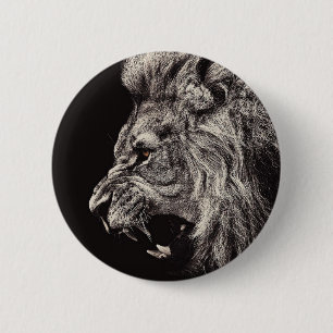 Angry Male Lion Button