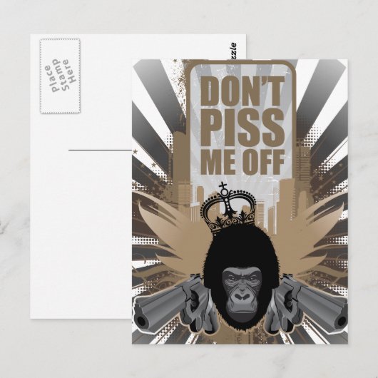 Angry Monkey mit Gun Postkarte (Vorne/Hinten)