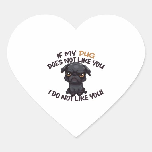 Angry Mops (schwarz) - Einzigartiges Design Herz-Aufkleber (Vorderseite)