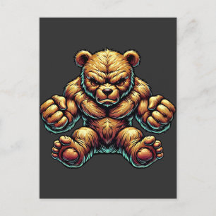 Angry Musculy Teddy Bärenmalerei Kunst Postkarte