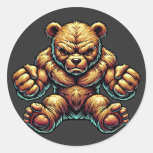 Angry Musculy Teddy Bärenmalerei Kunst Runder Aufkleber