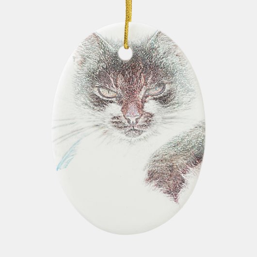 Angry Niedlich Cate Face Sketch Keramik Ornament (Vorne)