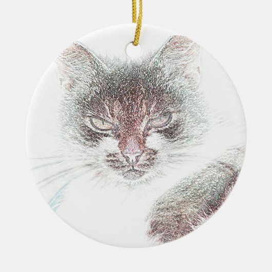 Angry Niedlich Cate Face Sketch Keramik Ornament (Vorne)