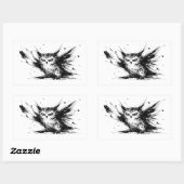 Angry Owl Explosive Ink Brushstroke Bird Design on Rechteckiger Aufkleber (Blatt)