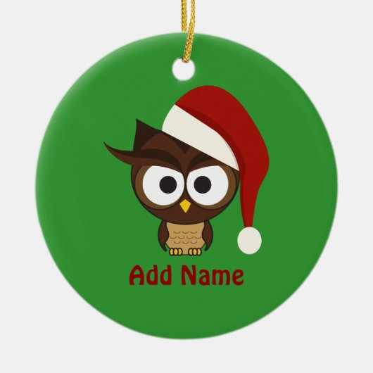 Angry Owl mit Weihnachtsmannmütze Keramikornament (Vorne)