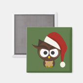 Angry Owl mit Weihnachtsmannmütze Magnet (Vorderseite/Rückseite)