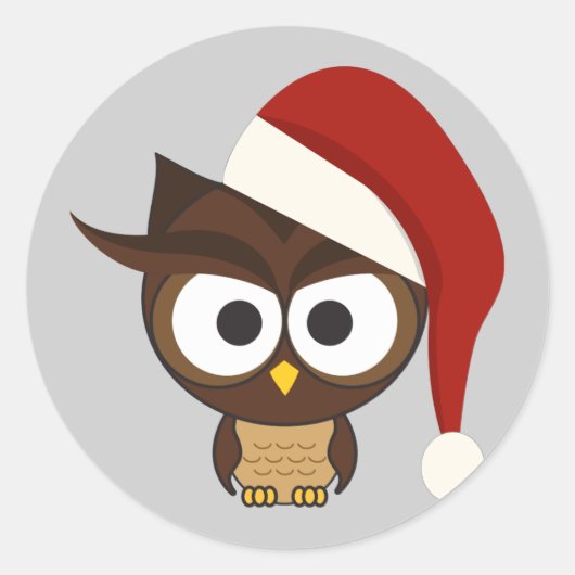 Angry Owl mit Weihnachtsmannmütze Runder Aufkleber (Vorderseite)