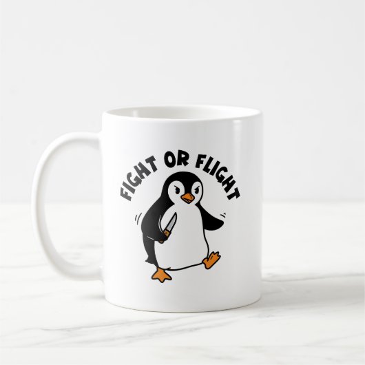Angry Penguin Knife Minimalistisch Schwarz-Weiß Kaffeetasse (Links)