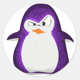 Angry Pinguin Lila Glitzer Foto Print Runder Aufkleber