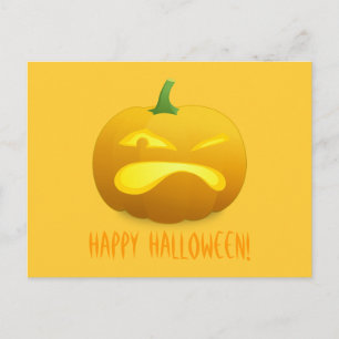 Angry Pumpkin Yellow Background Postcard Postkarte