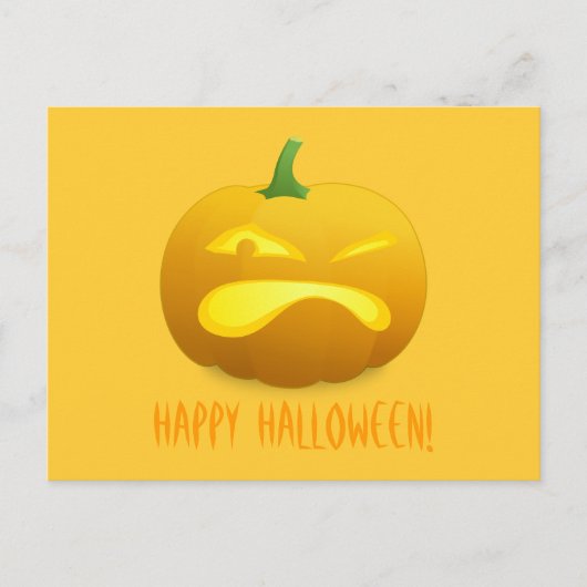 Angry Pumpkin Yellow Background Postcard Postkarte (Vorderseite)