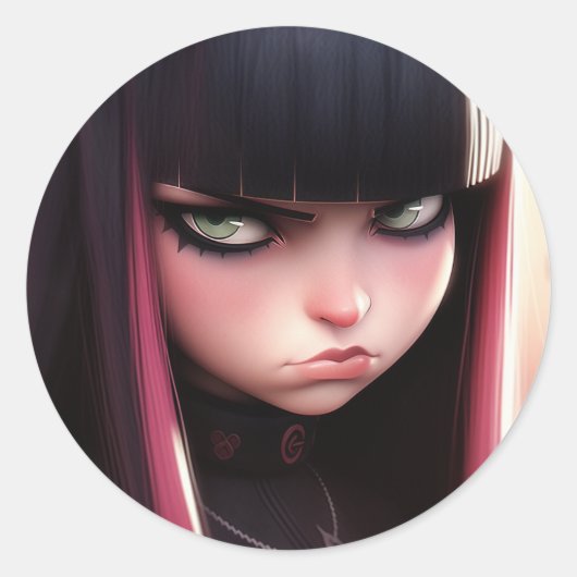 Angry Punk Rocker Girl Runder Aufkleber (Vorderseite)