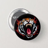 Angry Roaring Tiger Face Button (Vorne & Hinten)