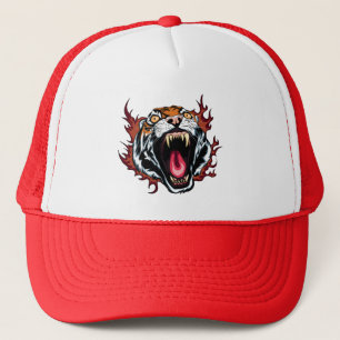 Angry Roaring Tiger Face Trucker Hat Truckerkappe