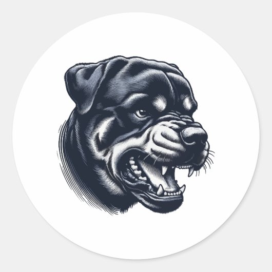 Angry Rottweiler Dog – Bold Guard Dog Artwork Runder Aufkleber (Vorderseite)