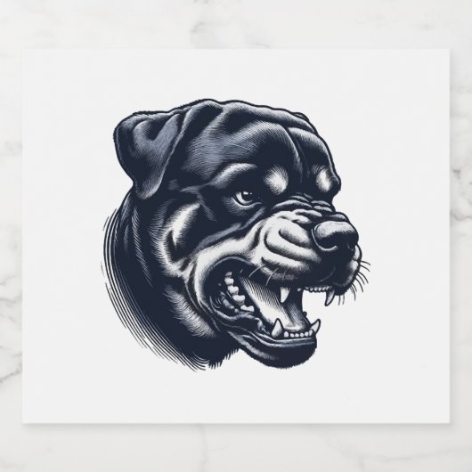 Angry Rottweiler Dog – Bold Guard Dog Artwork Schaumweinetikett (Einzelnes Label)