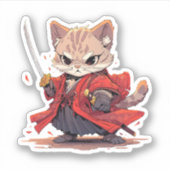 Angry Samurai style Cat Hero Aufkleber (Vorderseite)