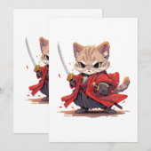 Angry Samurai style Cat Hero Einladung (Vorne/Hinten)