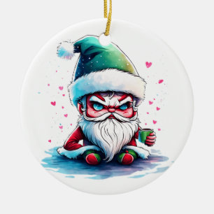 Angry Santa mit einer Tasse Kaffee Keramik Ornament