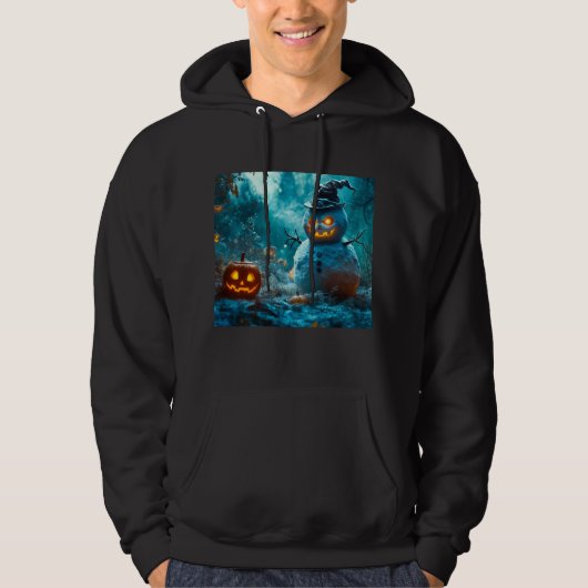Angry Snowman Halloween Hoodie mit Pumpkins (Vorderseite)