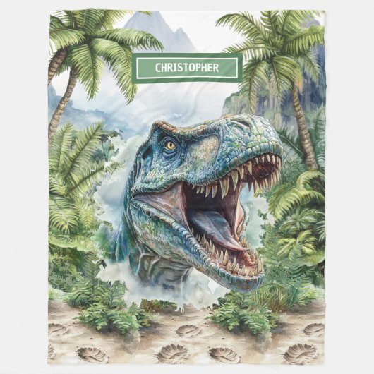 Angry T-Rex Blanket Personalisierter Name für Jung Fleecedecke (Vorderseite)