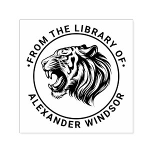 Angry Tiger Head Baring Teeth Library Name Permastempel