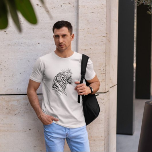 Angry Tiger Head Hand Drawing T-Shirt
