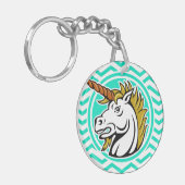 Angry Unicorn; Aqua Green Zickzack Schlüsselanhänger (Vorderseite links)