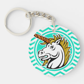 Angry Unicorn; Aqua Green Zickzack Schlüsselanhänger
