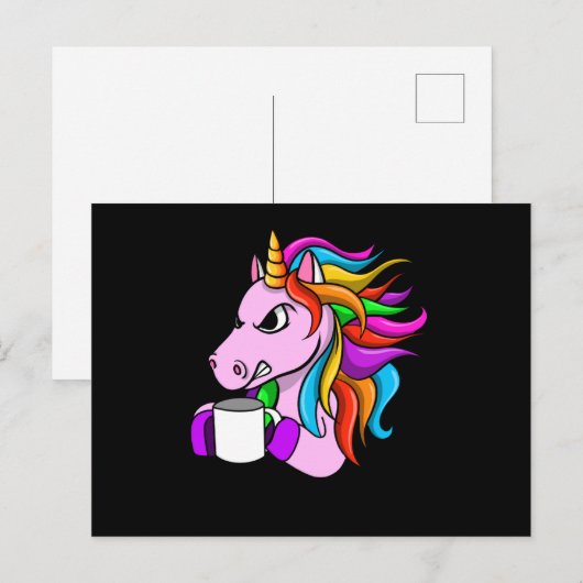 Angry Unicorn mit Kaffee Postkarte (Vorne/Hinten)