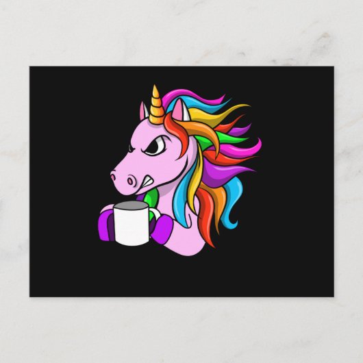 Angry Unicorn mit Kaffee Postkarte (Vorderseite)