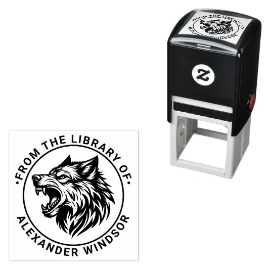 Angry Wolf Head Baring Teeth Library Name Permastempel (Beispiel)