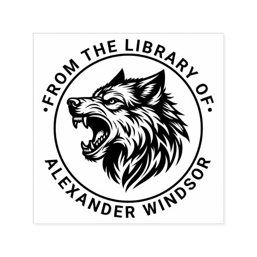Angry Wolf Head Baring Teeth Library Name Permastempel (Design)