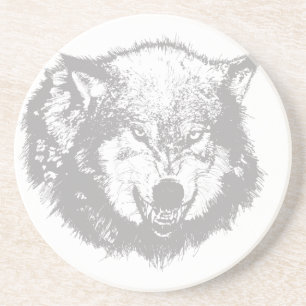 Angry Wolf in Gray Sandstein Untersetzer