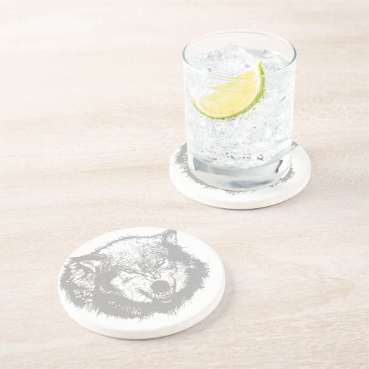 Angry Wolf in Gray Sandstein Untersetzer (Seite)
