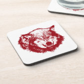 Angry Wolf in Red Getränkeuntersetzer (Linke Seite)