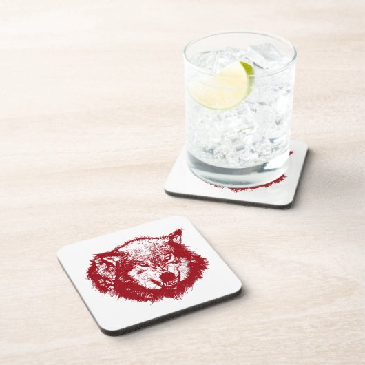 Angry Wolf in Red Getränkeuntersetzer (Rechte Seite)