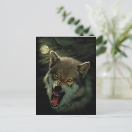 Angry Wolf Malerei Postkarte (Stehend Vorderseite)
