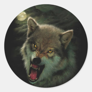 Angry Wolf Malerei Runder Aufkleber