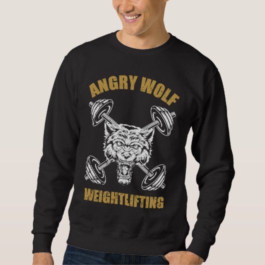 Angry Wolf Weightlifting Vintage Old School Grungy Sweatshirt (Vorderseite)