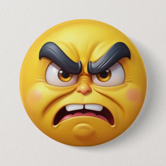 Angry Yellow 3D-Effekt Emoji Button (Vorderseite)