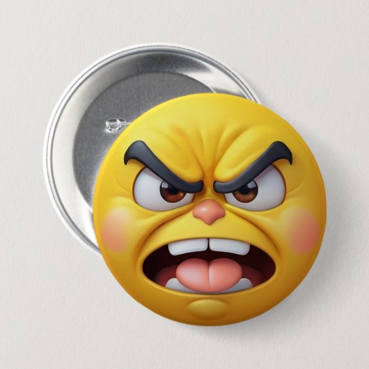 Angry Yellow 3D-Effekt Emoji Button (Vorne & Hinten)