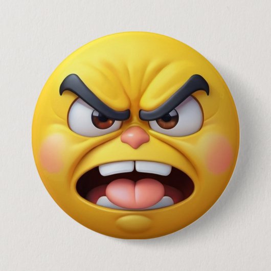 Angry Yellow 3D-Effekt Emoji Button (Vorderseite)